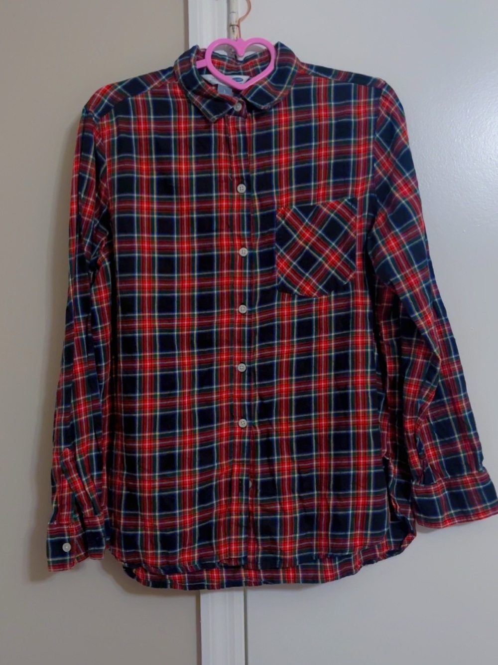 Old Navy Red and Navy Plaid Button-Down Shirt